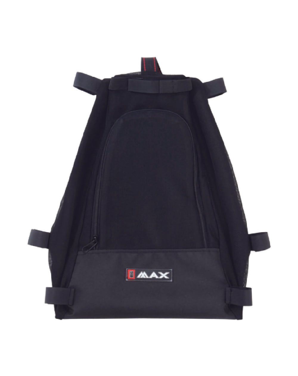 Big Max Clip-On Bag front and back view – durable black golf accessory bag with snap fasteners for Autofold and Z360 push carts.