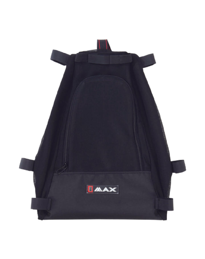 Big Max Clip-On Bag front and back view – durable black golf accessory bag with snap fasteners for Autofold and Z360 push carts.