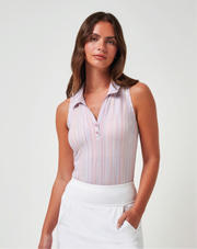 FEATHERWEIGHT PRINTED SLEEVELESS POLO