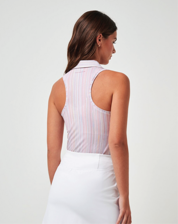 FEATHERWEIGHT PRINTED SLEEVELESS POLO