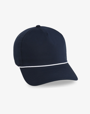 NAVY Imperial Wrightson Rope Cap with a white braided rope detail across the brim, shown angled in a clean studio background.
