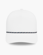 White Imperial Wrightson Rope Cap featuring a navy and white braided rope detail across the brim, displayed against a clean studio background.
