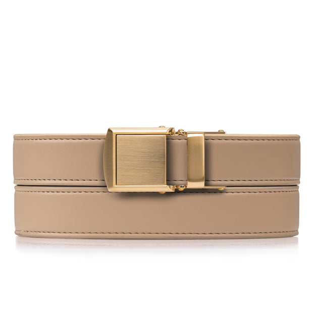 Women's Leather Skinny Beige/Gold Belt